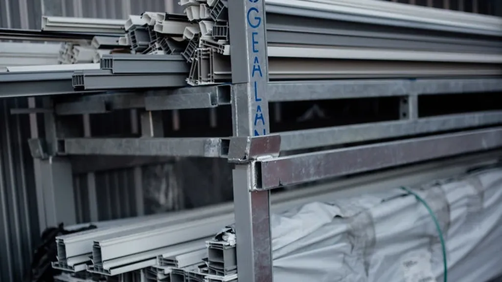 Bar stock and aluminium material stored on warehouse racks